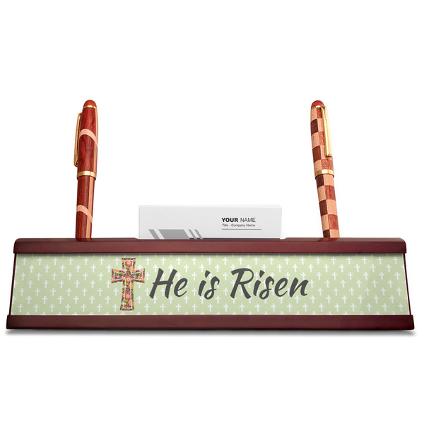 Easter Cross Red Mahogany Nameplates with Business Card Holder - Straight