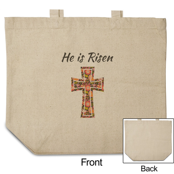 Easter Cross Reusable Cotton Grocery Bag - Front & Back View