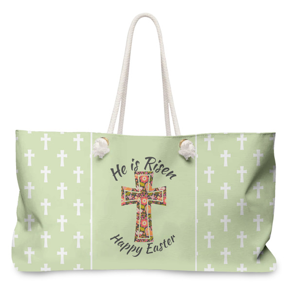 Custom Easter Cross Large Tote Bag with Rope Handles