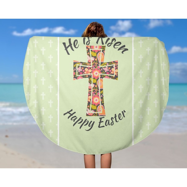 Easter Cross Round Beach Towel - In Use