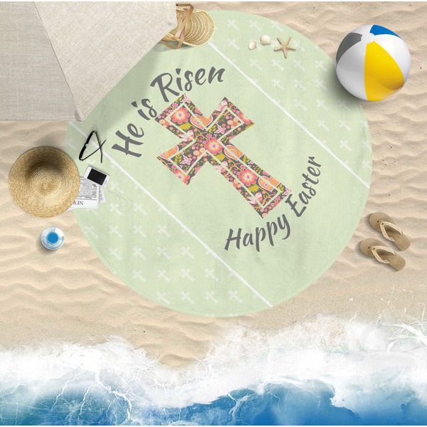 Easter Cross Round Beach Towel Lifestyle