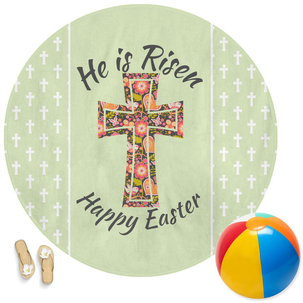 Custom Easter Cross Round Beach Towel