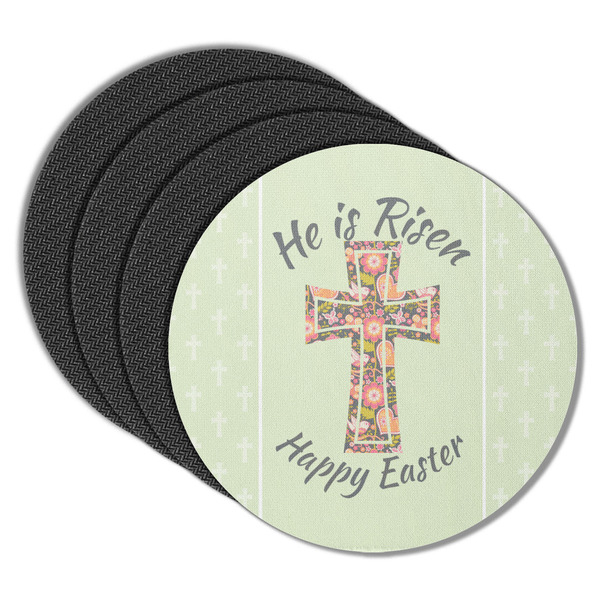 Custom Easter Cross Round Rubber Backed Coasters - Set of 4