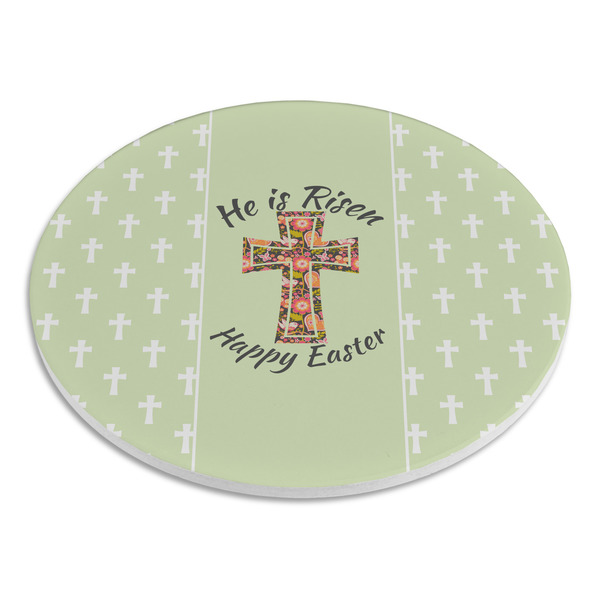 Easter Cross Round Stone Trivet - Angle View