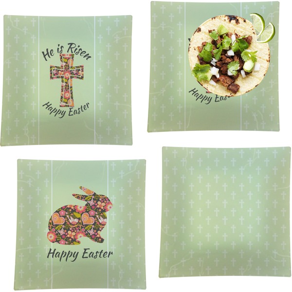 Custom Easter Cross Set of 4 Glass Square Lunch / Dinner Plate 9.5"