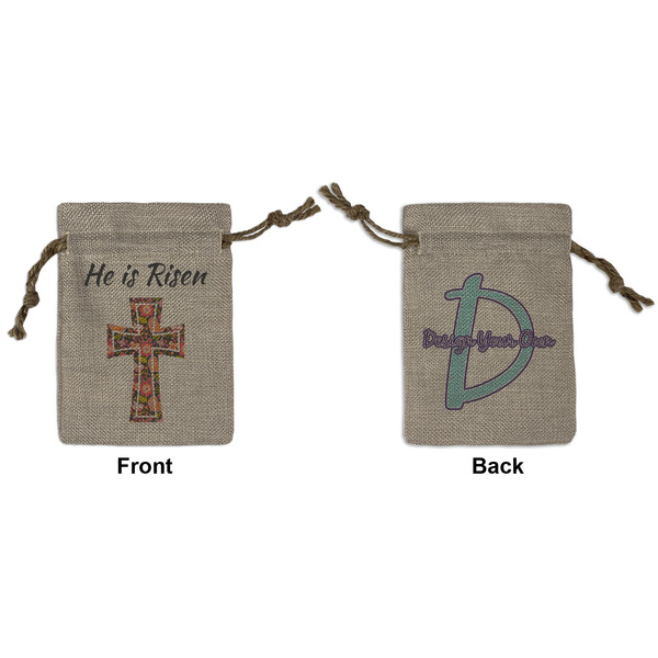 Custom Easter Cross Small Burlap Gift Bag - Front & Back