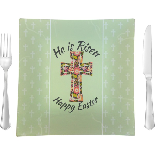 Custom Easter Cross 9.5" Glass Square Lunch / Dinner Plate- Single or Set of 4