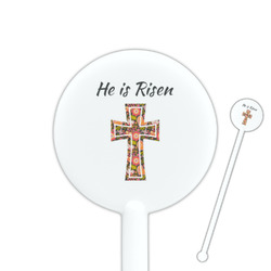 Easter Cross 5.5" Round Plastic Stir Sticks - White - Single Sided