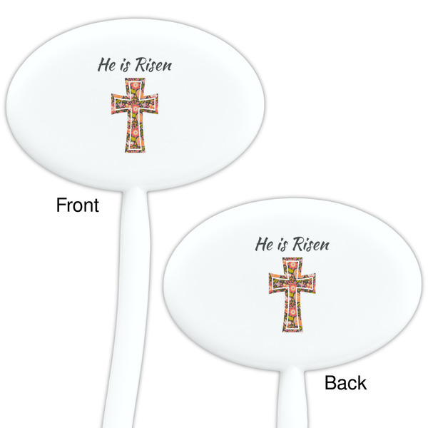 Easter Cross White Plastic 7" Stir Stick - Double Sided - Oval - Front & Back