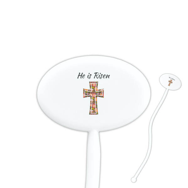 Custom Easter Cross 7" Oval Plastic Stir Sticks - White - Double Sided