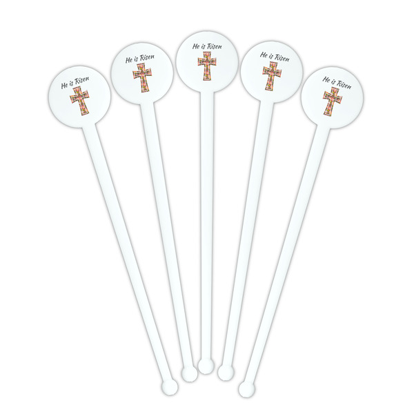 Easter Cross White Plastic 7" Stir Stick - Round - Fan View