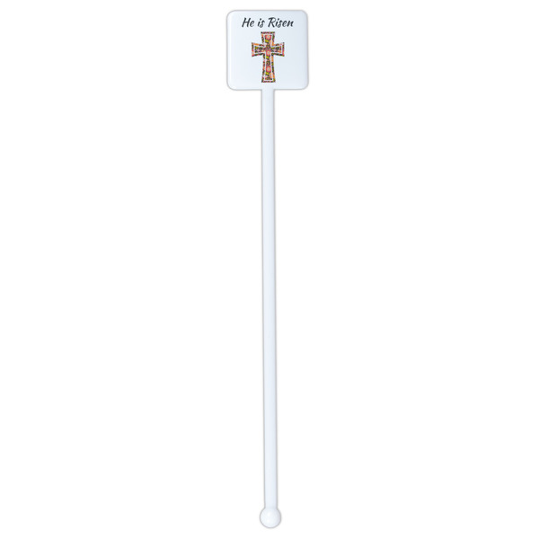 Easter Cross White Plastic Stir Stick - Single Sided - Square - Single Stick