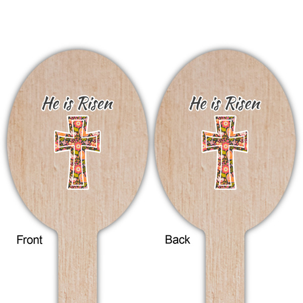 Easter Cross Wooden Food Pick - Oval - Double Sided - Front & Back