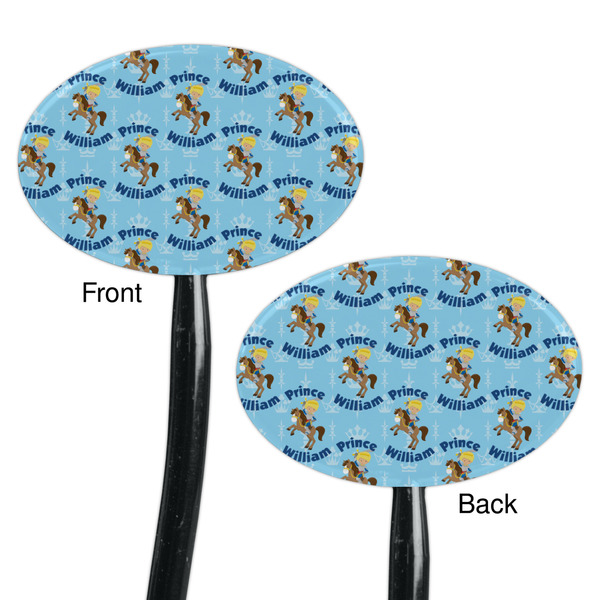 Custom Prince Black Plastic 7" Stir Stick - Double Sided - Oval - Front & Back