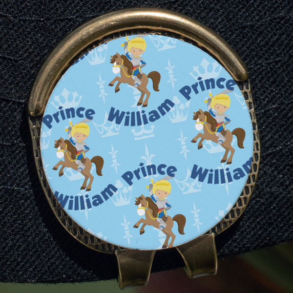 Custom Prince Golf Ball Marker Hat Clip - Gold - Close Up