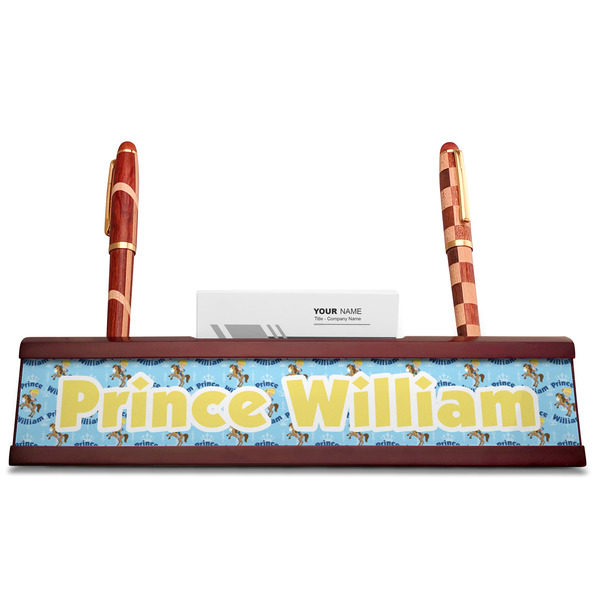 Custom Prince Red Mahogany Nameplates with Business Card Holder - Straight
