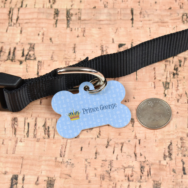 Prince Bone Shaped Dog ID Tag - Large - In Context