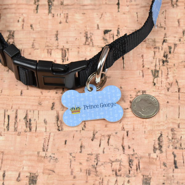Prince Bone Shaped Dog ID Tag - Small - In Context
