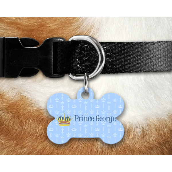 Prince Bone Shaped Dog Tag on Collar & Dog