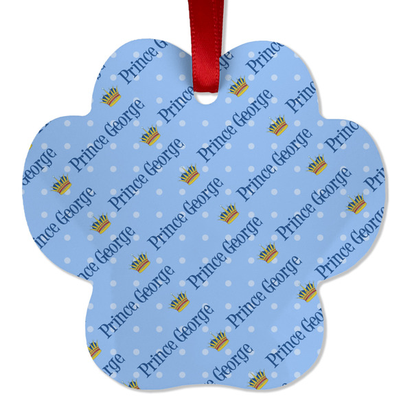 Custom Prince Metal Paw Ornament - Double Sided w/ Name All Over