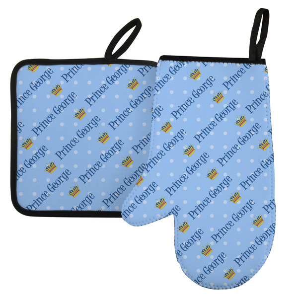 Custom Prince Left Oven Mitt & Pot Holder Set w/ Name All Over
