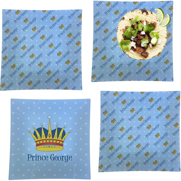 Custom Prince Set of 4 Glass Square Lunch / Dinner Plate 9.5" (Personalized)