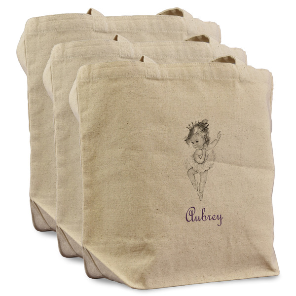 Custom Ballerina Reusable Cotton Grocery Bags - Set of 3 (Personalized)