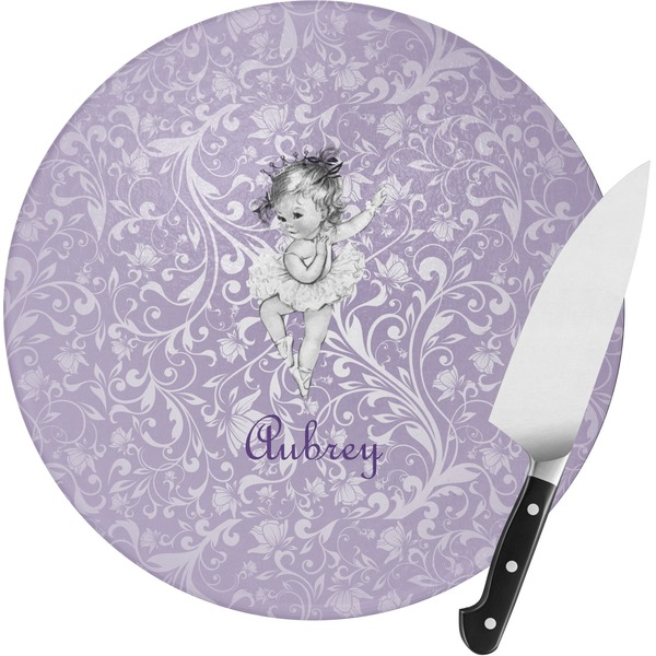 Custom Ballerina Round Glass Cutting Board - Small (Personalized)