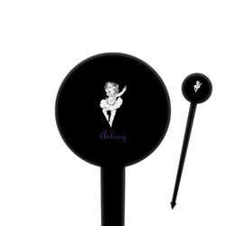 Ballerina 4" Round Plastic Food Picks - Black - Single Sided (Personalized)