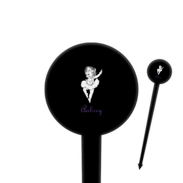 Custom Ballerina 4" Round Plastic Food Picks - Black - Single Sided (Personalized)