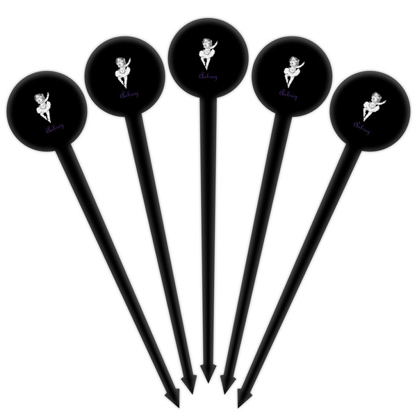 Ballerina Black Plastic 4" Food Pick - Round - Fan View