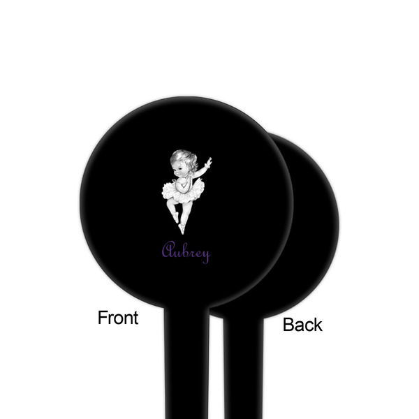 Ballerina Black Plastic 4" Food Pick - Round - Single Sided - Front & Back