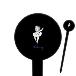 Ballerina 6" Round Plastic Food Picks - Black - Single Sided (Personalized)