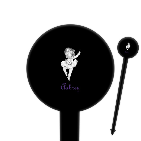 Custom Ballerina 6" Round Plastic Food Picks - Black - Single Sided (Personalized)