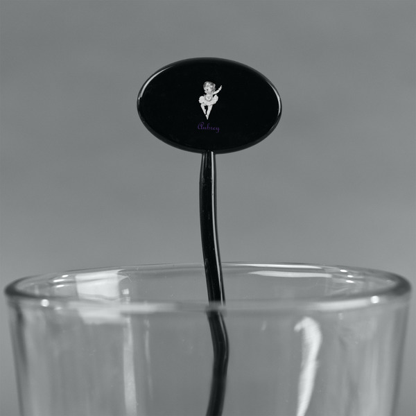 Ballerina Black Plastic 7" Stir Stick - Oval - Main