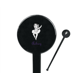 Ballerina 7" Round Plastic Stir Sticks - Black - Single Sided (Personalized)