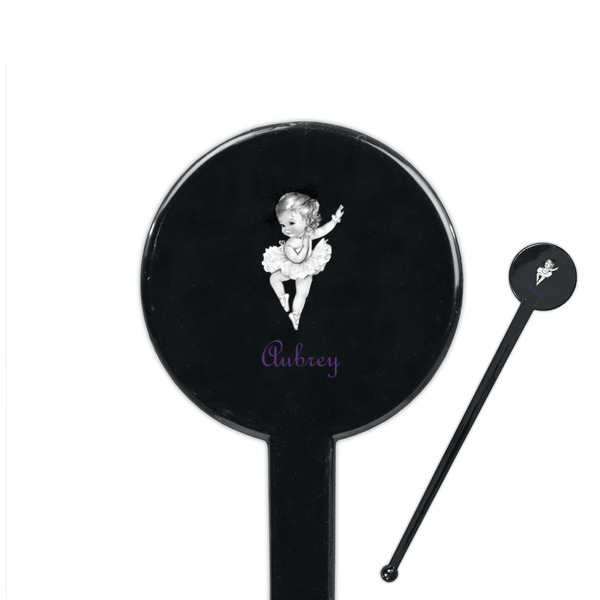 Custom Ballerina 7" Round Plastic Stir Sticks - Black - Double Sided (Personalized)