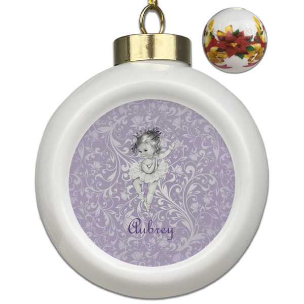 Custom Ballerina Ceramic Ball Ornaments - Poinsettia Garland (Personalized)