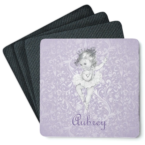 Custom Ballerina Square Rubber Backed Coasters - Set of 4 (Personalized)