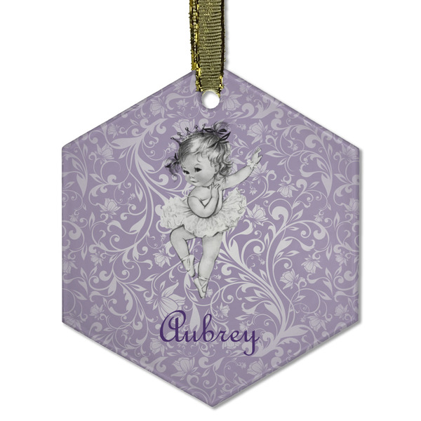 Ballerina Frosted Glass Ornament - Hexagon