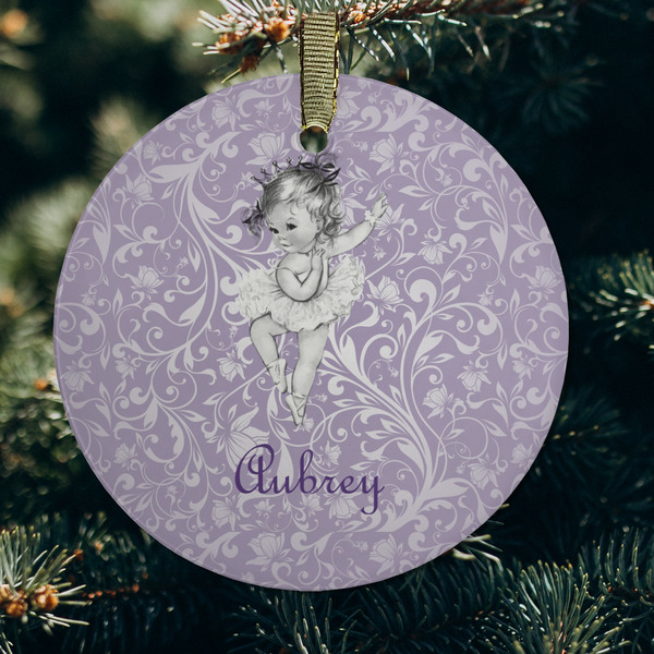 Ballerina Frosted Glass Ornament - Round (Lifestyle)