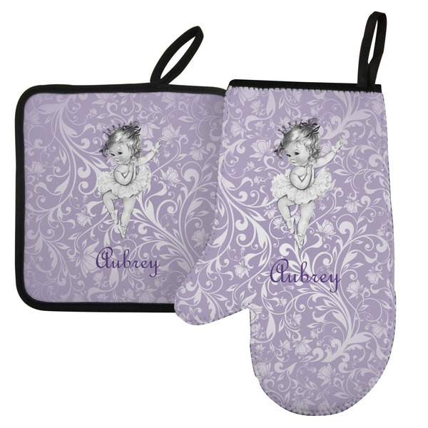 Custom Ballerina Left Oven Mitt & Pot Holder Set w/ Name or Text
