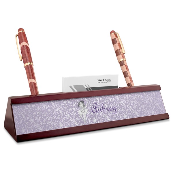 Custom Ballerina Red Mahogany Nameplate with Business Card Holder (Personalized)