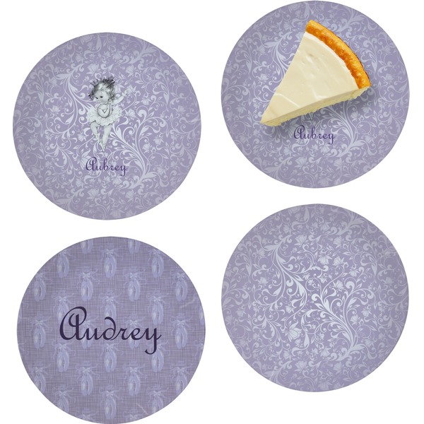 Custom Ballerina Set of 4 Glass Appetizer / Dessert Plate 8" (Personalized)