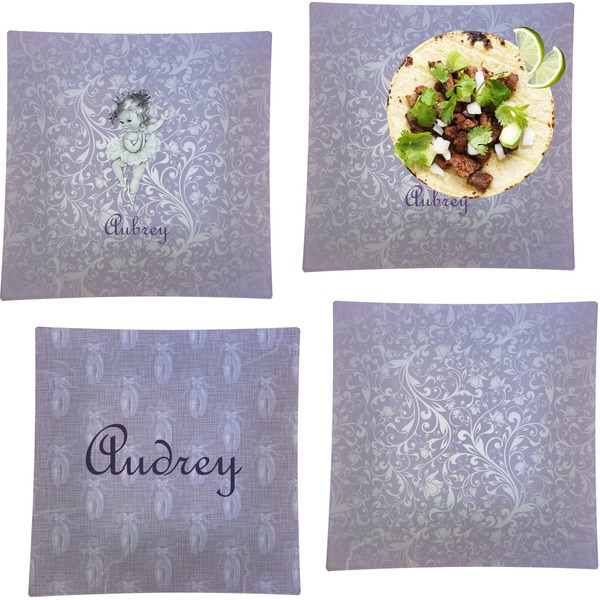 Custom Ballerina Set of 4 Glass Square Lunch / Dinner Plate 9.5" (Personalized)
