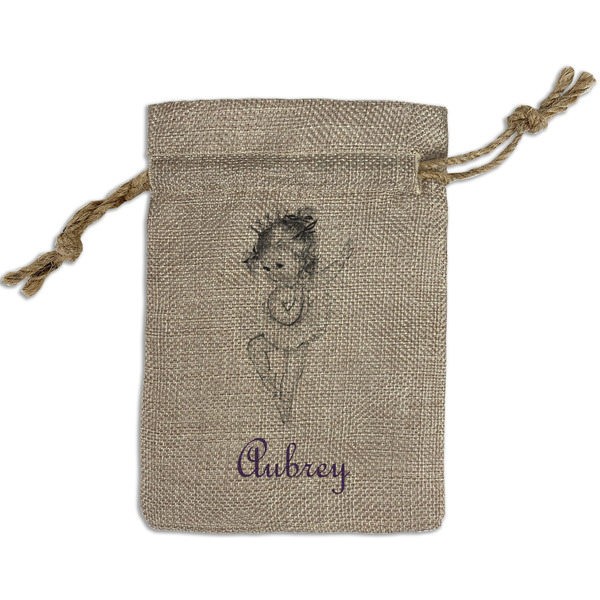 Custom Ballerina Small Burlap Gift Bag - Front (Personalized)