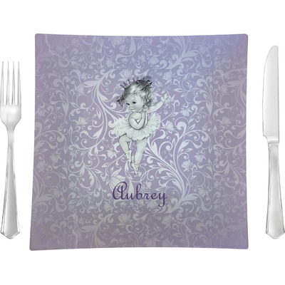 Ballerina 9.5" Glass Square Lunch / Dinner Plate- Single or Set of 4 (Personalized)