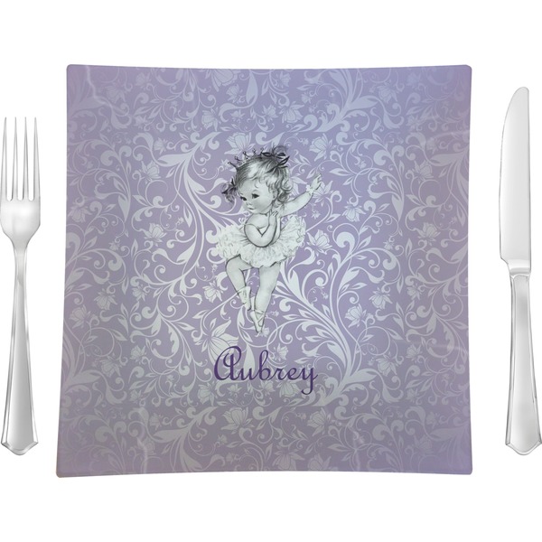 Custom Ballerina 9.5" Glass Square Lunch / Dinner Plate- Single or Set of 4 (Personalized)