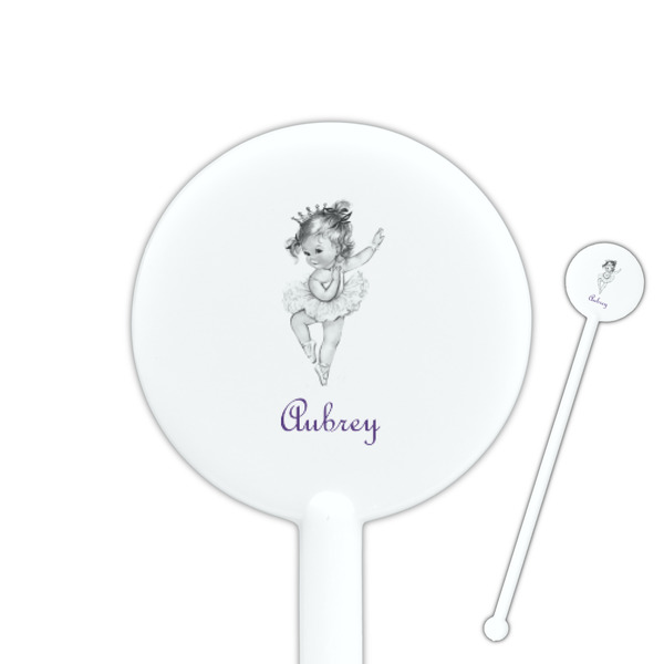 Custom Ballerina 5.5" Round Plastic Stir Sticks - White - Single Sided (Personalized)