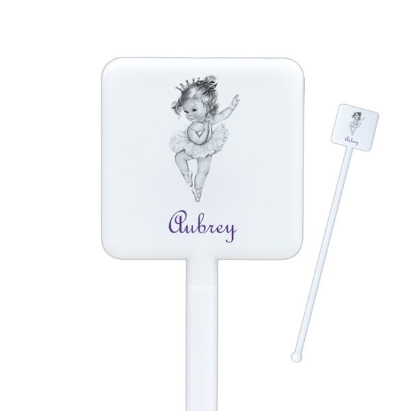 Custom Ballerina Square Plastic Stir Sticks - Single Sided (Personalized)